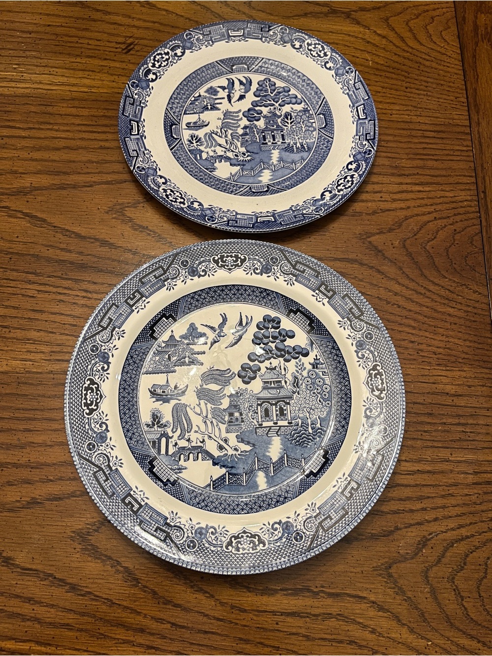 Wood & Sons Blue Willow and Churchill Dinner Plates, set of 3